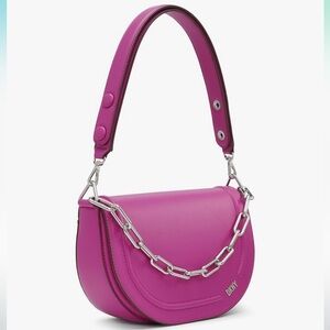 DKNY Orion Pink Purple Shoulder Bag Silver Chain Faux Leather Convertible Flap